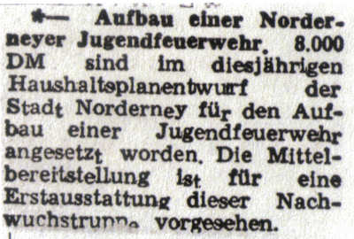 Die Mittel für die Jugendfeuerwehr werden mit 8.000,-- DM bereitgestellt Die Mittel für die Jugendfeuerwehr werden mit 8.000,-- DM bereitgestellt