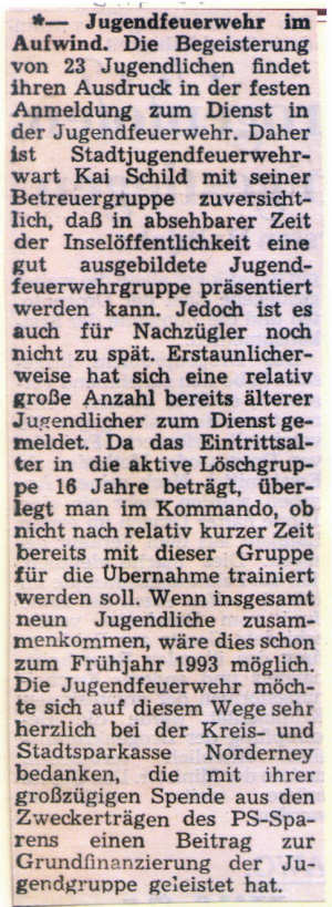 Eine Spende der Sparkasse von 500,-- DM - 05.06.1992