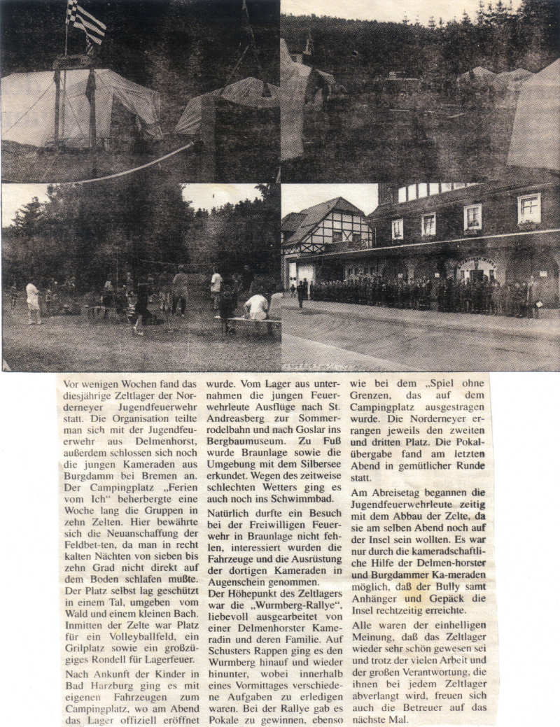 Zeltlager der Jugendwehr in Braunlage vom 25.07. bis 01.08.1998