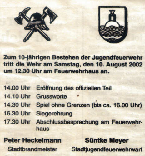 10 Jahre Jugendfeuerwehr auf Norderney - 10.08.2002 10 Jahre Jugendfeuerwehr auf Norderney - 10.08.2002