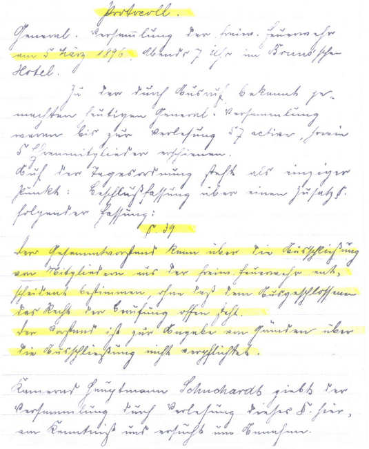 Generalversammlung am 05.03.1896