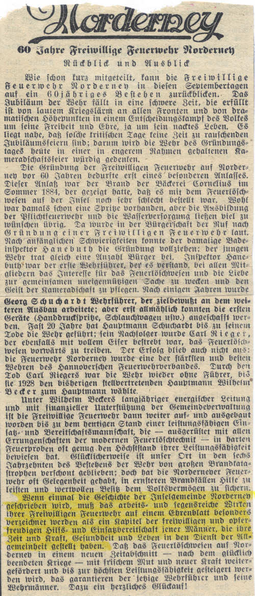 60 Jahre F.F. Norderney im Jahre 1944