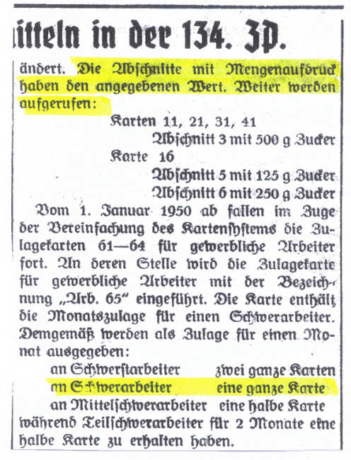 Zulagekarten 1950