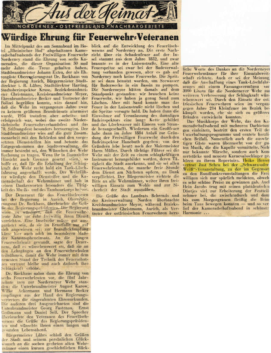 Stiftungsfest der Wehr am 15.01.1955 im Hotel "Rheinischer Hof" Stiftungsfest der Wehr am 15.01.1955 im Hotel "Rheinischer Hof"