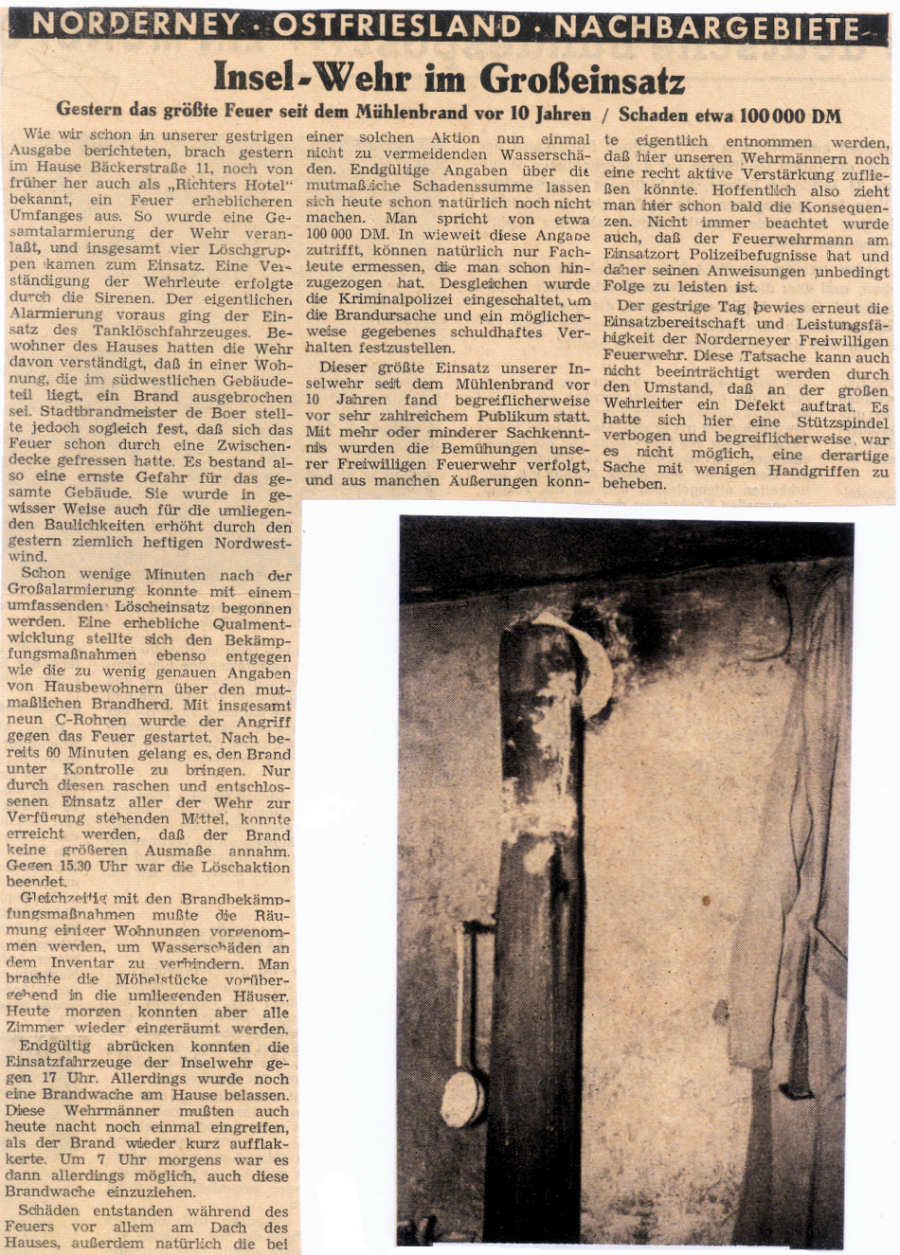 Brand in "Richters Hotel" Nov./Dez. 1961 - Bäckerstr. 11