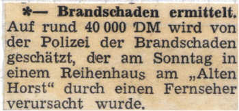 Der erste Brandeinsatz im Neubaugebiet "Alter Horst" am 30.01.1983