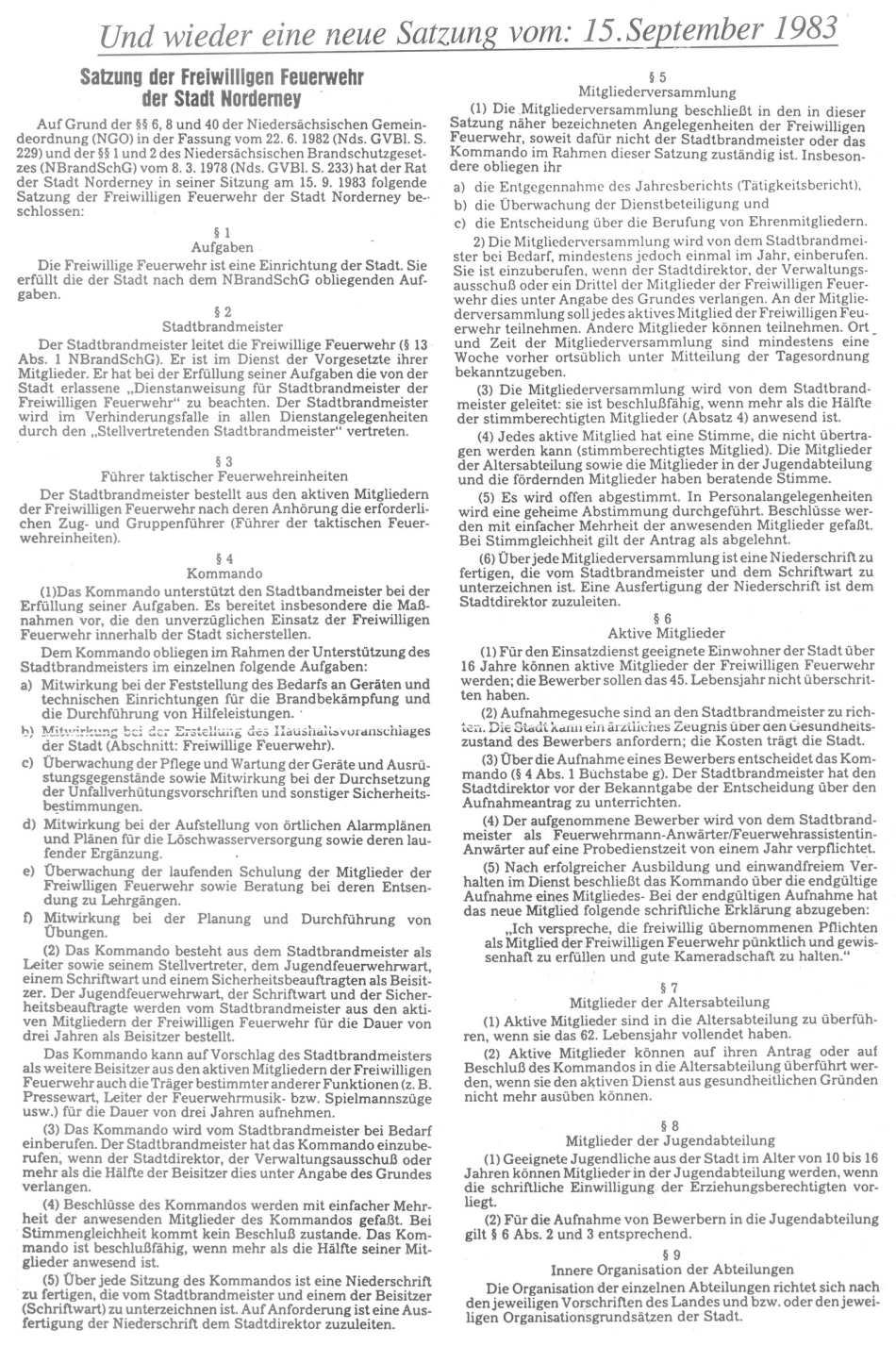 Satzung vom 15.09.1983