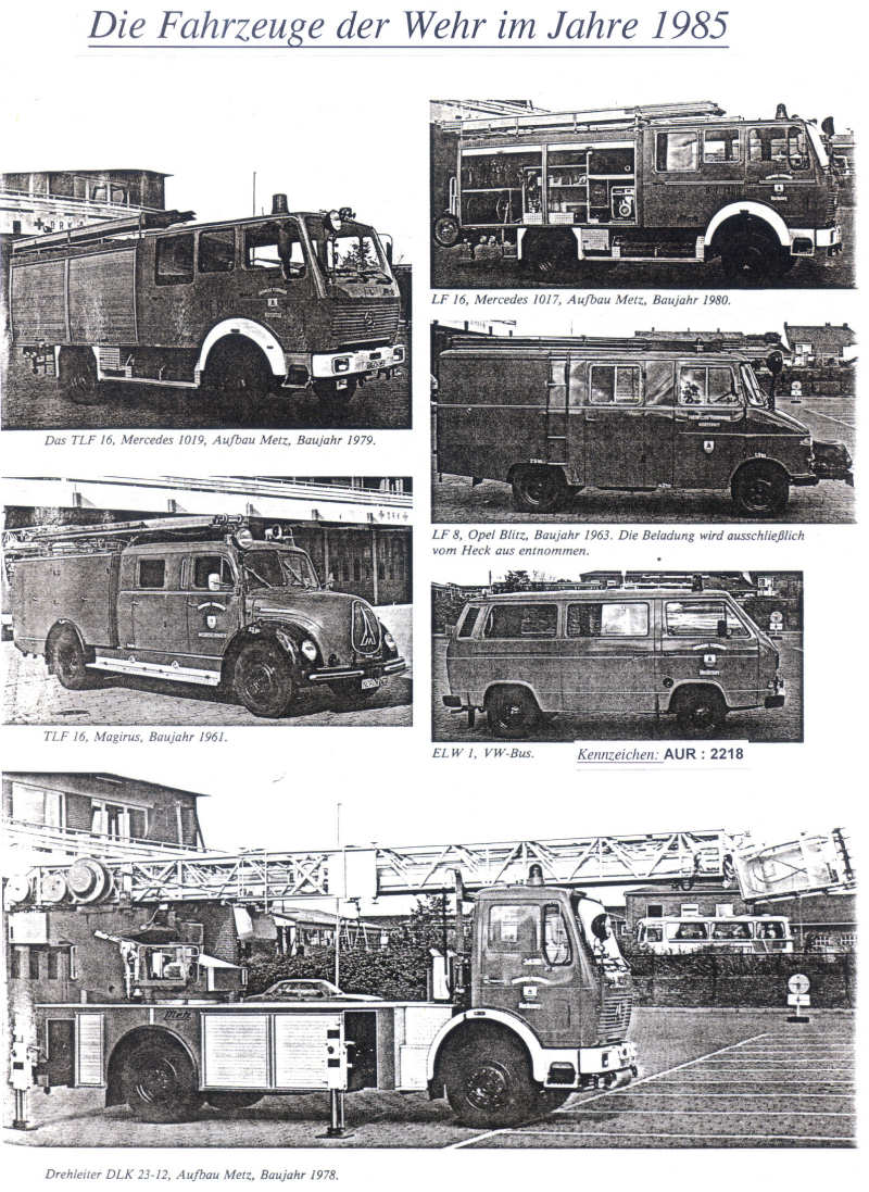 Die Fahrzeuge der Wehr im Jahre 1985