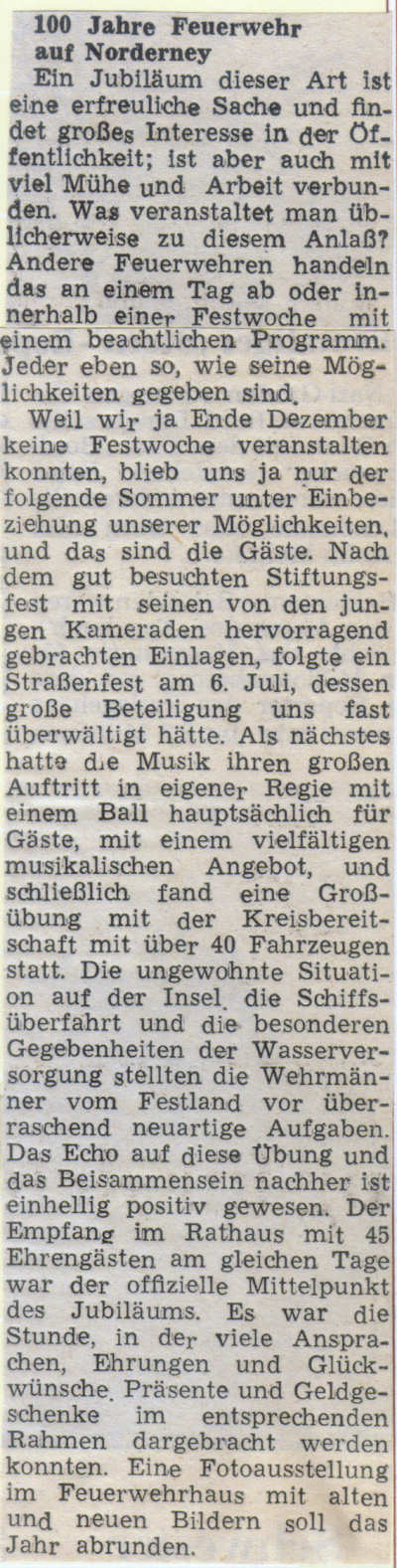 Abschlußbericht über 100 Jahre Freiwillige Feuerwehr Norderney Abschlußbericht über 100 Jahre Freiwillige Feuerwehr Norderney