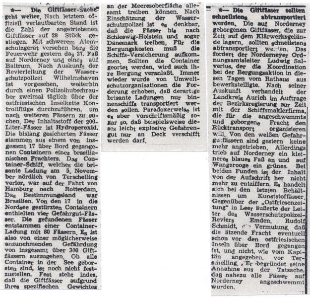 Giftfässer an Land gespült - 10.11.1991