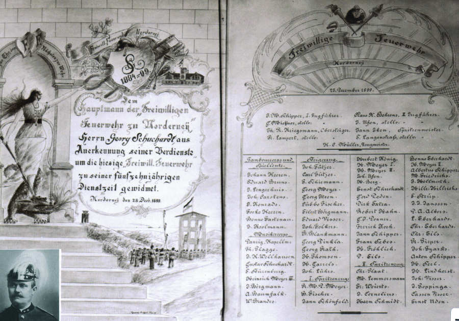 Ehrenurkunde für den Wehrführer Schuchardt - 1899 Ehrenurkunde für den Wehrführer Schuchardt - 1899