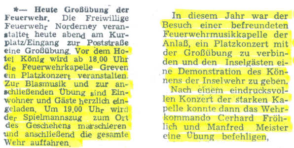 Befreundete Feuerwehrkapelle Greven gibt ein Konzert vor dem Hotel König - 27.06.1992