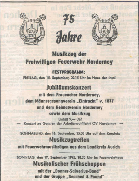 75 Jahre Musikzug der Freiwilligen Feuerwehr Norderney - 15.09.1995 75 Jahre Musikzug der Freiwilligen Feuerwehr Norderney - 15.09.1995