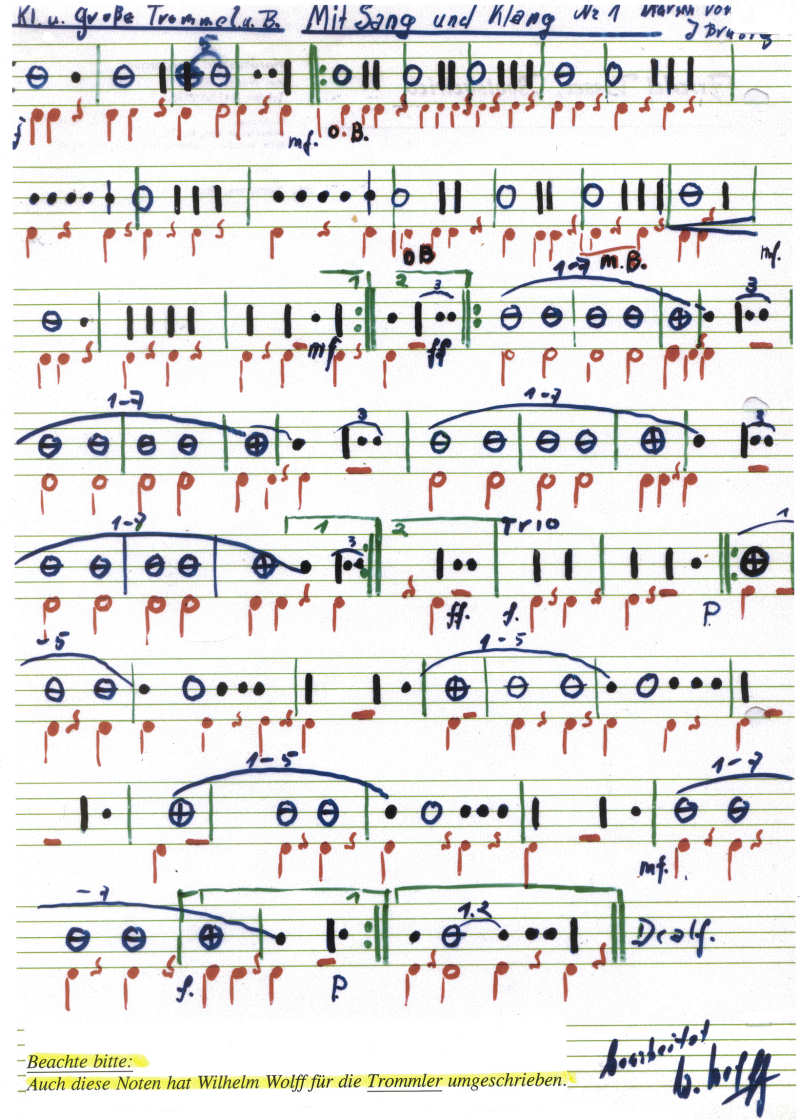 Für Trommler umgeschriebene Noten Für Trommler umgeschriebene Noten