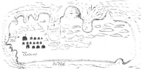 Handzeichnung der Insel Norderney aus dem Jahre 1733.