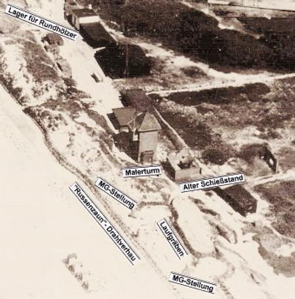 Das Luftbild von Malerturm und "Russenzaun" aus dem Jahr 1918