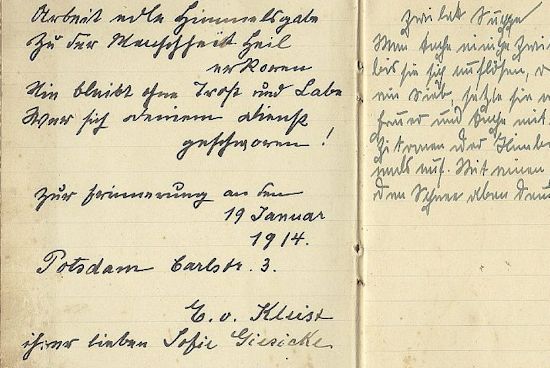 Ein Rezeptbuch. Ein Geburtstagsgeschenk für Sophie Giesecke mit Widmung (links).