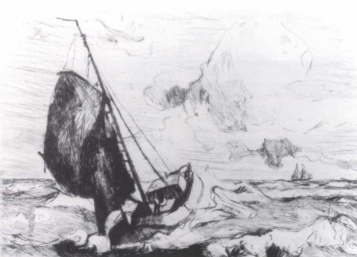 Tjalk im Sturm - 1940 - Radierung - 12 x 18 cm Tjalk im Sturm - 1940 - Radierung - 12 x 18 cm