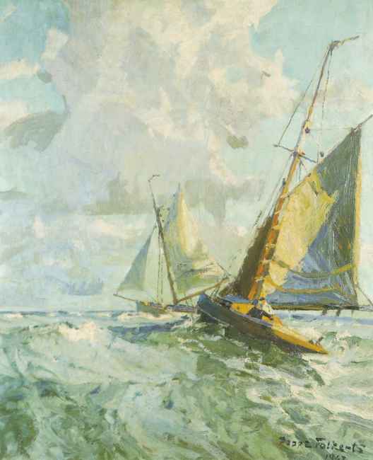 Kreuzende Segelboote / 1943 - Öl auf Leinwand - 81 x 66 cm Kreuzende Segelboote / 1943 - Öl auf Leinwand - 81 x 66 cm