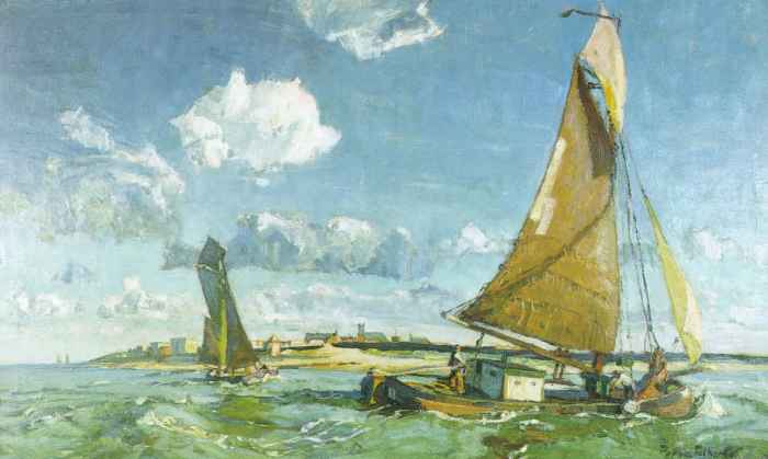Tjalk vor Norderney / 1940 - Öl auf Leinwand - 80 x 120 cm