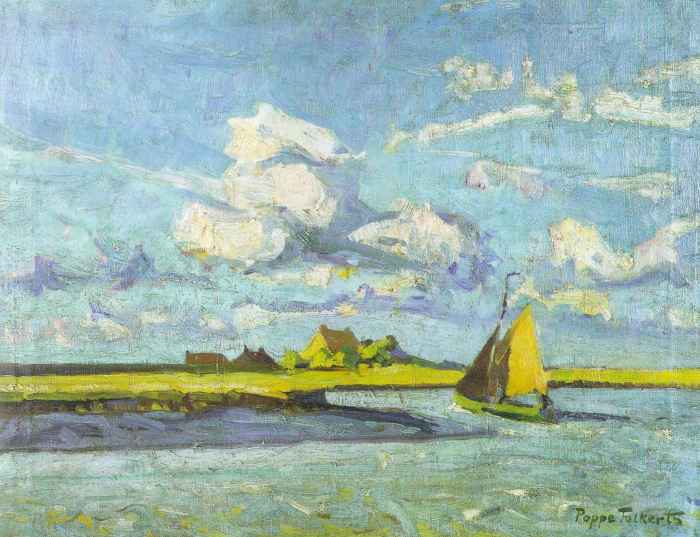 Vor dem Deich - Einfahrt nach Greetsiel / 1925 - Öl auf Leinwand - 60 x 75 cm