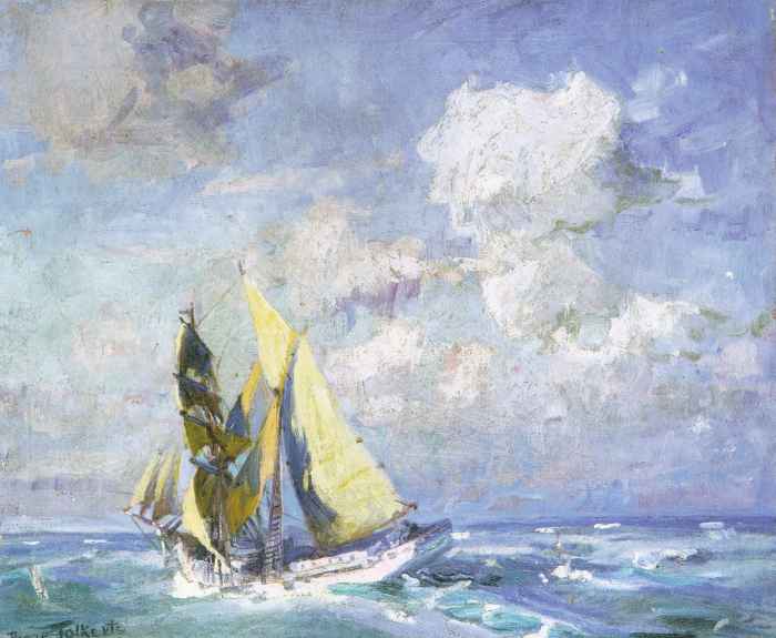 Bretonische Schonerbrigg im Englischen Kanal / 1927 - Öl auf Leinwand - 70 x 85 cm Bretonische Schonerbrigg im Englischen Kanal / 1927 - Öl auf Leinwand - 70 x 85 cm